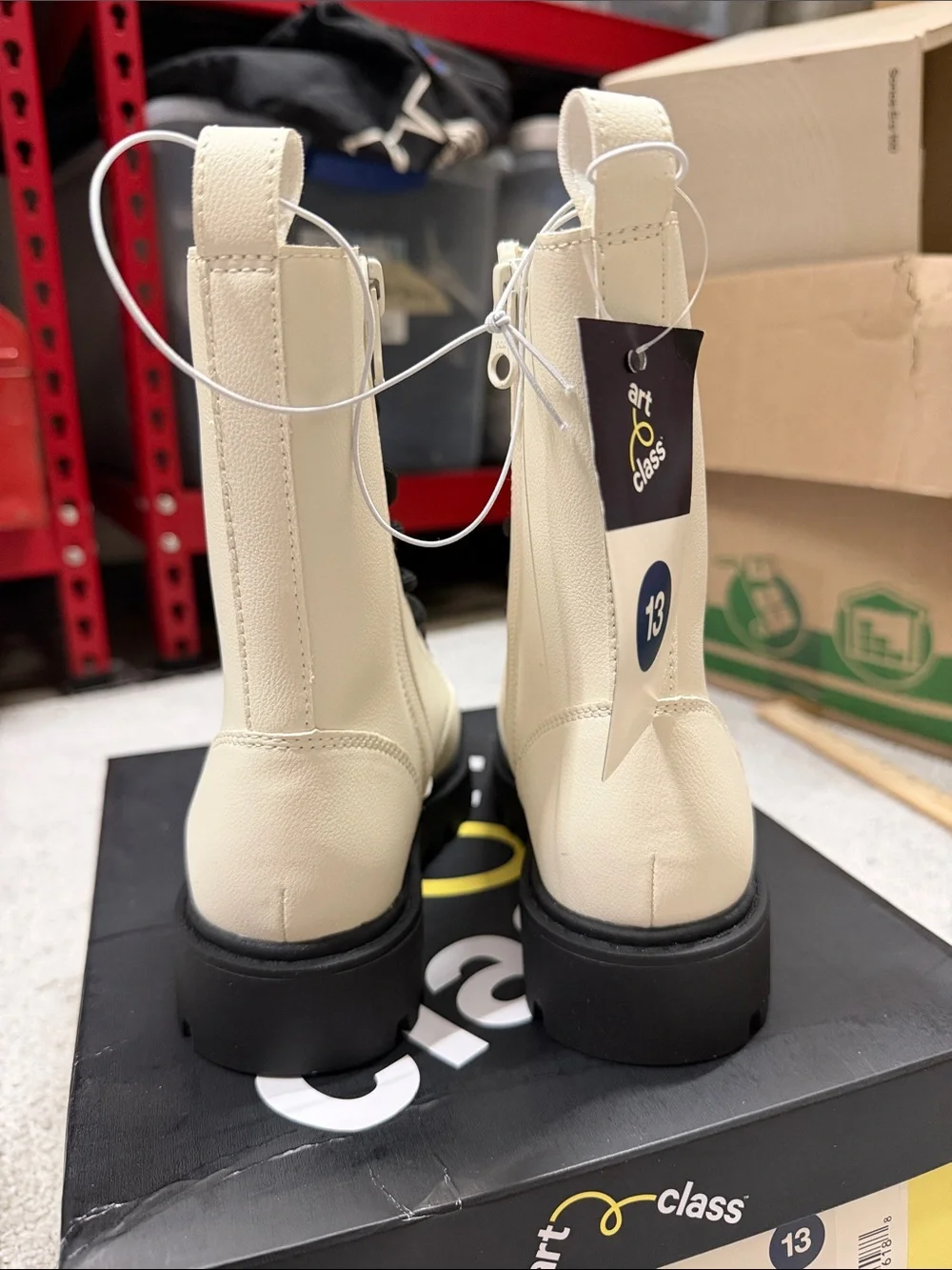Kids Girls Youth Khari Boots Sz 13M Mid Calf Side Zipper, Art Class White